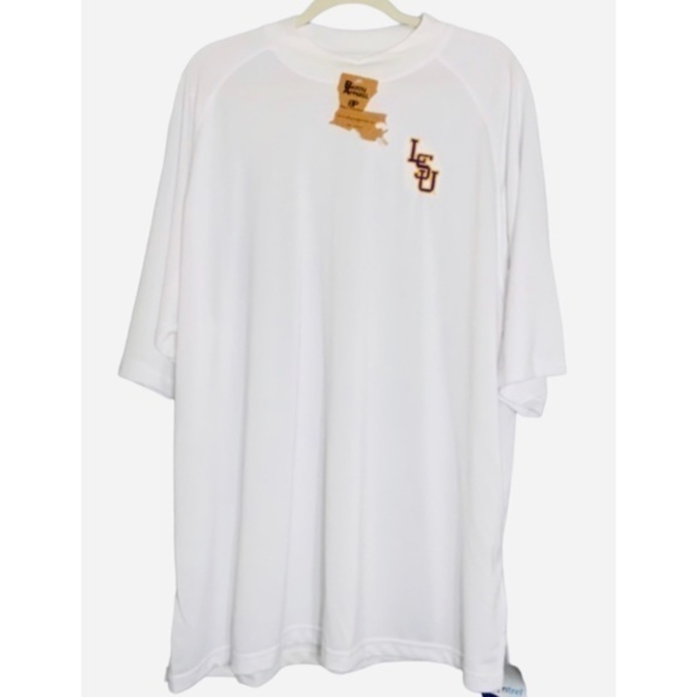 White LSU Short Sleeve High Neck Pullover Shirt Moisture Management Shirt 2X NWT